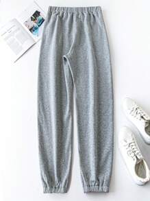 大码女式灰色休闲针织慢跑裤
