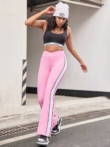 SHEIN Sports 都市户外服饰拼色设计女式运动裤 - 粉色 - 查看 6