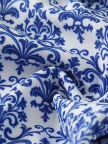 Swim Vcay Women's Summer Blue & White Porcelain Print Spaghetti Strap Metal Pendant Sexy Bikini Set - Blue and White - View 6