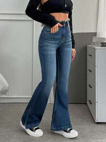 SHEIN Casual Stone Washed High Waist Flare Jeans