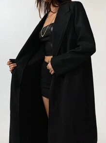 StreetHx Baddie Nigth Out Look, Long Flared Premium Quality Overcoat For Women, Ready For Holiday - Black - View 5