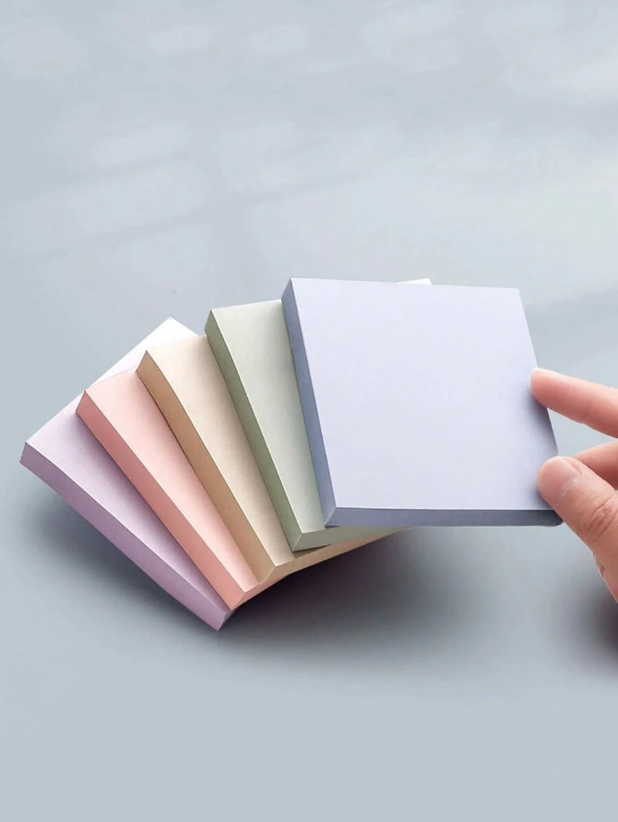 5pcs Random Solid Color Easy To Post Sticky Note, Simple Multi-Purpose Office School Sticky Note Valentine's Day, Valentines Wedding, Birthday - Multicolor - View 1