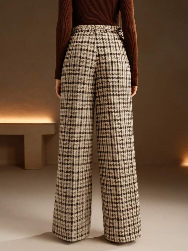 Women's Vintage Commuter French Elegant Plaid Wide-Leg Suit Pants, New Years & Christmas
