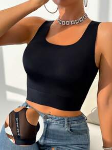 1 chiếc áo ngực cơ bản không tay trơn, mặc thường ngày cho phụ nữ - màu đen - Xem 1