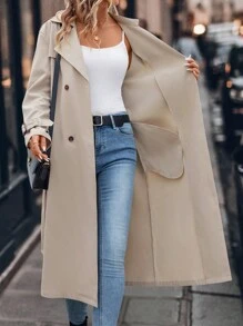 SHEIN LUNE Abrigo largo de trinchera caqui para mujer para el invierno
