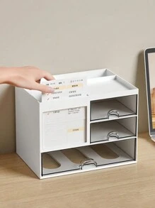 1 件简约桌面抽屉笔筒和文具收纳盒 - 大容量收纳，适用于办公室、学生、艺术和工艺用品 | 可堆叠搁板收纳盒、抽屉柜、学校课桌配件 | DIY 组装收纳盒，适用于铅笔、记号笔、化妆品、办公用品