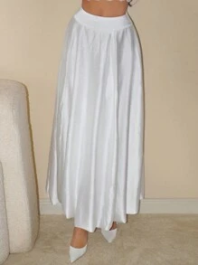 SHEIN ICON Fashionable European Style Satin Low Waist A-Line Bubble Skirt - White - View 4