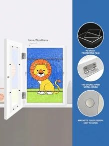 1 件 A4 绘图框木制壁挂式相框带磁性盖用于存储和浴室耐磨儿童艺术品、涂鸦、奖项和证书，现代家居装饰情人节、情人节婚礼生日 - 白色 - 查看 3