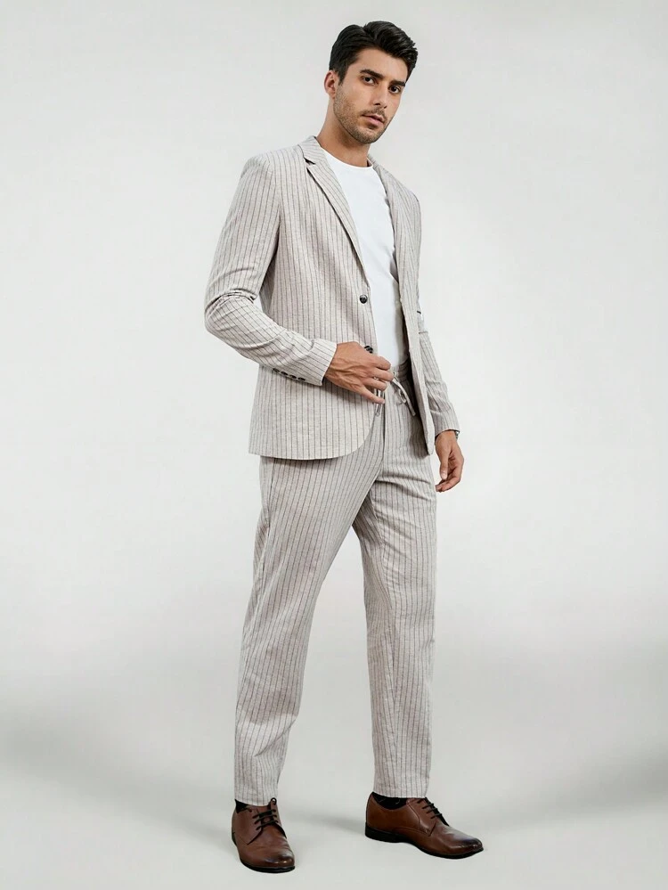 Men Striped Print Blazer & Pants Set Without Tee