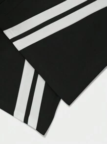 SHEIN 女士松紧腰侧条纹直筒宽松休闲运动裤 - 黑色 - 查看 5