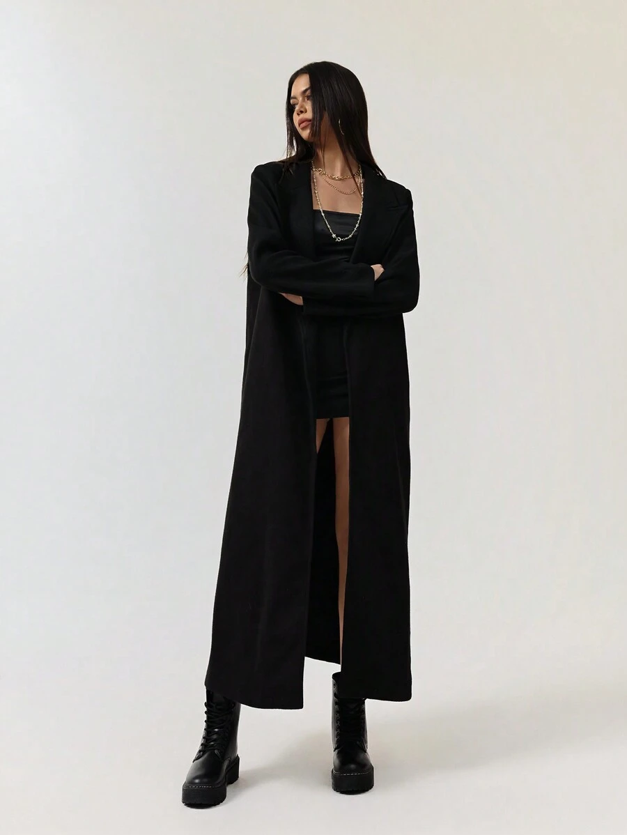 StreetHx Baddie Nigth Out Look, Long Flared Premium Quality Overcoat For Women, Ready For Holiday - Black - View 1