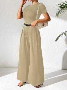 SHEIN PETITE Ladies' Loose Short Sleeve Jumpsuit