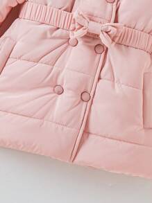 Abrigo acolchado negro con cuello esponjoso y cinturón con moño para niñas jóvenes - Rosa - Ver 7