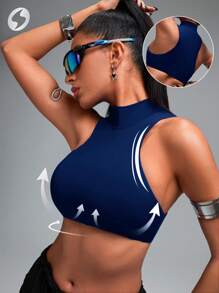 Innovista Curved Hem Sports Bra,Push Up Bra,Workout Tank Tops,Gym Workout & Daily Casual , Running, Cycling, Yoga,Festival - Navy Blue - View 2