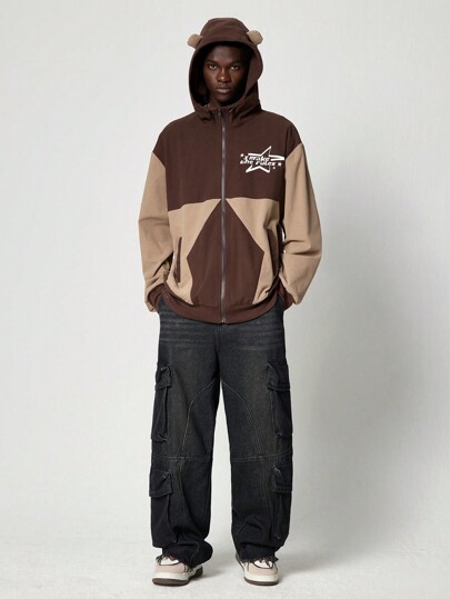 Street Life Herren Kontrast-Farbe Fleece Kapuzenjacke mit Reißverschluss, Langarm Jacke & Oberbekleidung, Herbst/Winter