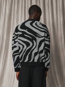 SUMWON Designer Zebra Pattern Knit Sweater Chunky Abstract Animal Print Luxury Winter Pullover Crewneck Jumper Fashion Statement Holiday Gift - Multicolor - View 2