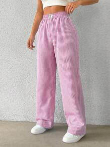 Flirla Striped Print Wide Leg Pants Fall Cloth For Women - Pink - View 6
