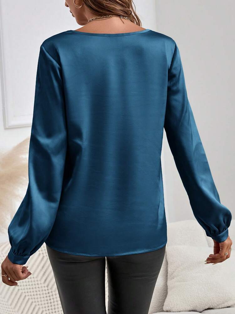 Chemise à manches longues, chemise élégante rose à manches longues et col rond pour femmes