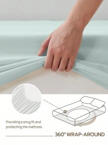 [100% 纯棉] 1 件柔软温和床笠，四季舒适透气，14 英寸/35 厘米深口袋 - 霧霾藍 - 查看 4