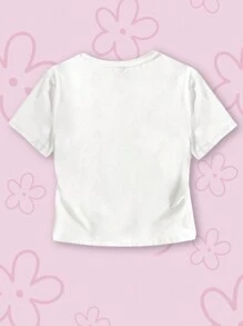 Tseoso 休闲简约水彩兔子印花圆领短袖修身短款女式 T 恤，适合夏季，含棉 - 白色 - 查看 8