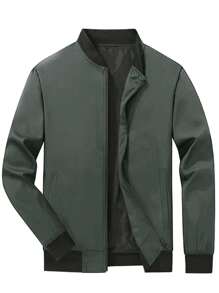 Manfinity Homme Plus Size Men Plain Color Splicing Front Zip Up Long Sleeve Casual Jacket
