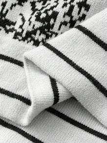 SHEIN LUNE Bộ áo len 2 món in họa tiết đơn giản màu trơn cỡ lớn cho nữ, thích hợp cho lễ Halloween, năm mới, ngày lễ tình nhân, lễ tạ ơn, giáng sinh, lễ phục sinh, ngày lễ quốc gia, tiệc đêm giao thừa - trắng - Xem 3