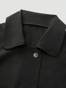 Chiquease Double-Breasted Solid Color Trench Coat - Black - View 6