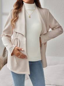 SHEIN Maternity Casual Solid Color Drawstring Waist Jacket For Autumn