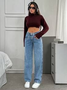 EURMUSE Jeans droits minimalistes délavés décontractés