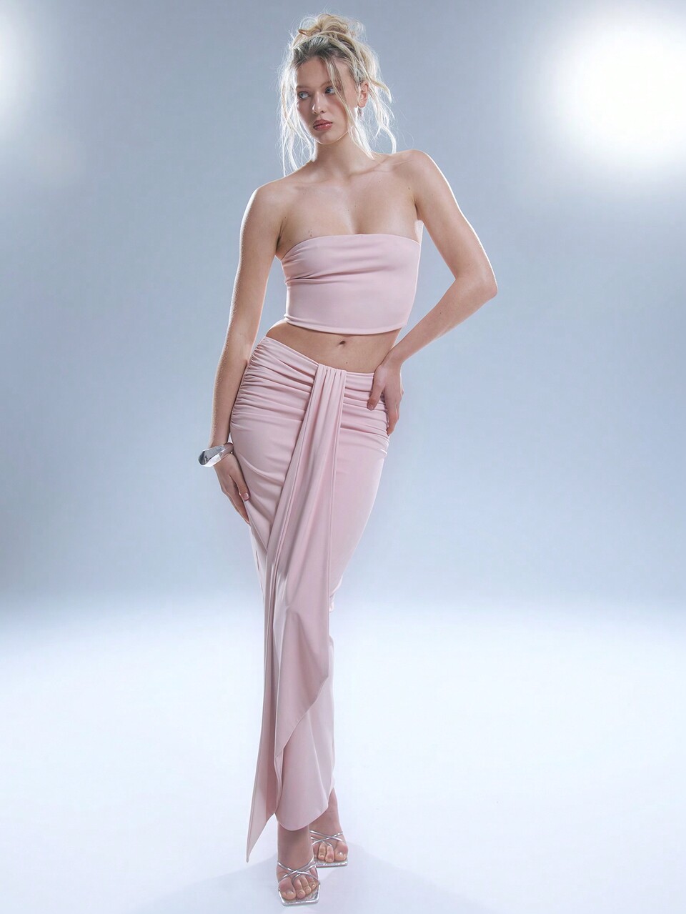 Slinky Low Rise Ruched Waist Draped Skirt Elegant Summer