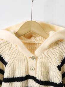Young Boy Snap Front Long Sleeve Striped Simple Hooded Sweatshirt