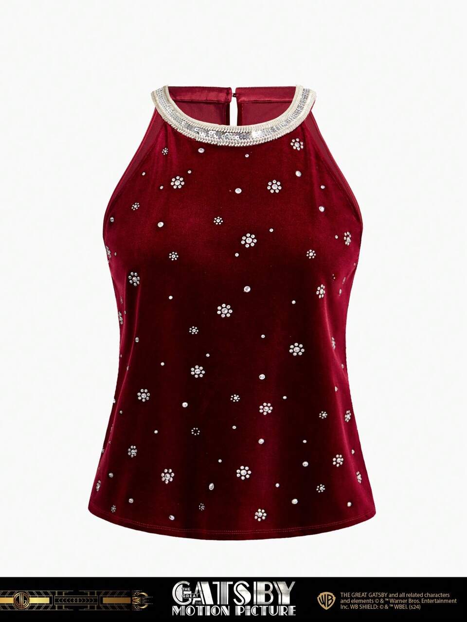 The Great Gatsby x MOTF VELVET RHINESTONE DETAIL HALTER TOP