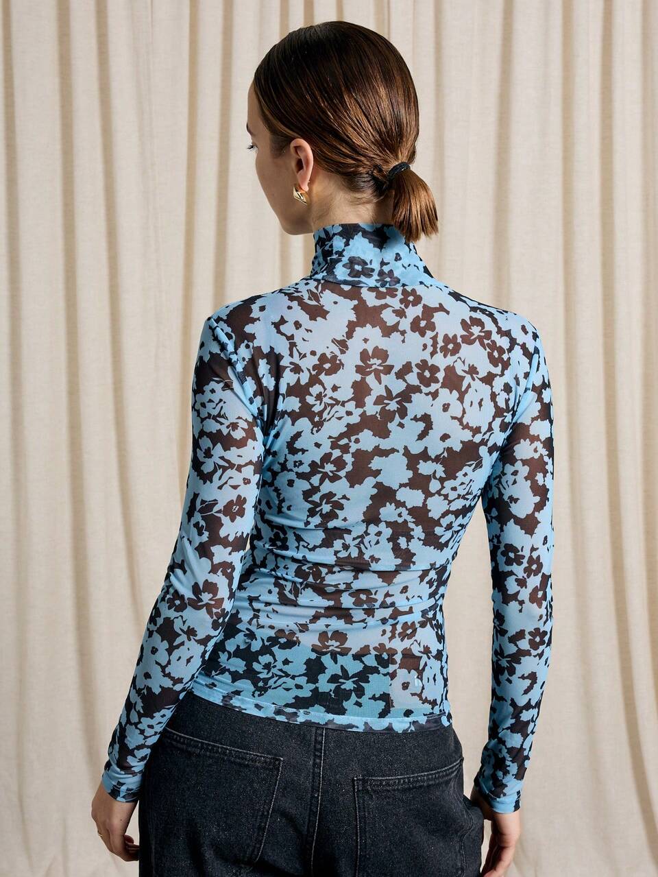 AiiRZ Floral Printed Sheer Long Sleeve Round Neck Top
