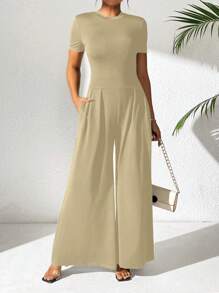 SHEIN PETITE Ladies' Loose Short Sleeve Jumpsuit