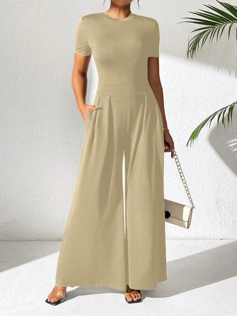 SHEIN PETITE Ladies' Loose Short Sleeve Jumpsuit