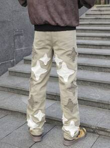 Manfinity EMRG Plus Size Men's Loose Fit Straight Leg Jeans With Five-Pointed Star Patch