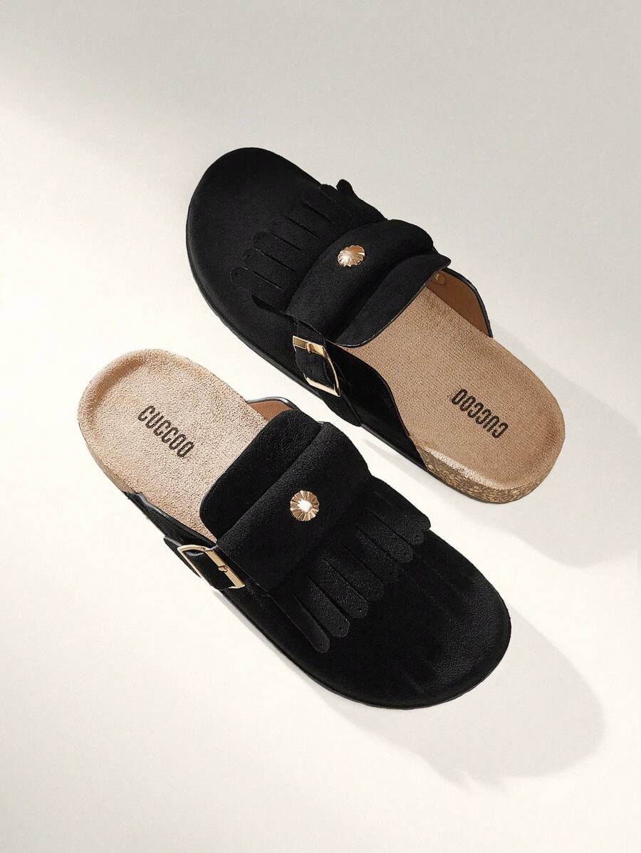 Solecia Giày Mule Mũi Tròn Đế Bằng Màu Đen Màu Đen Giáng Sinh Cho Giáng Sinh Và Năm Mới Phong Cách Ngày Lễ Thu Đông Valentine - màu đen - Xem 1