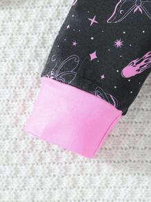 SHEIN Girls Pajamas Set - Tight-Fitting Long Sleeve Top And Long Pants Sleepwear With Luminous Star And Moon Print, For Toddlers - Black - View 6