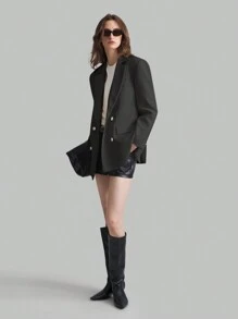 Ontre Blazer Setelan Kasual Wanita, Gaya Retro untuk Musim Gugur - Hitam - View 6