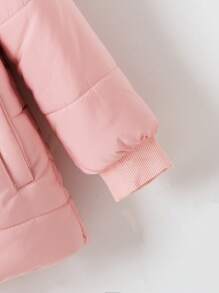 Abrigo acolchado negro con cuello esponjoso y cinturón con moño para niñas jóvenes - Rosa - Ver 5