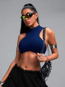 Innovista Curved Hem Sports Bra,Push Up Bra,Workout Tank Tops,Gym Workout & Daily Casual , Running, Cycling, Yoga,Festival - Navy Blue - View 8