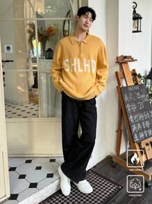 Manfinity CasualKnits Men's Letter Graphic Drop Shoulder Zip-Up Casual Sweater For Autumn/Winter - Multicolor - View 5