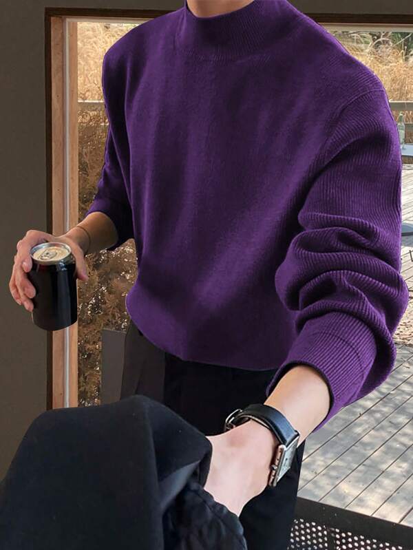Manfinity Hypemode Men's Casual Everyday Simple Solid Color Ribbed Knit Sweater, Autumn/Winter