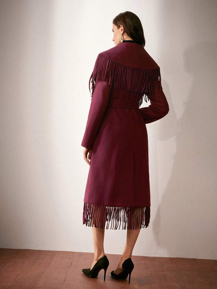 Women's Tassel Decoration Big Lapel Ancola Red Overcoat, New Year's Women