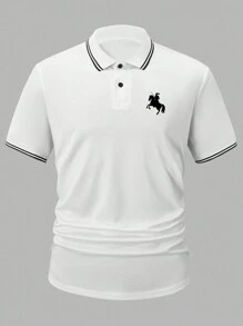 Manfinity Dauomo 大码男式休闲拼色装饰骑士印花短袖 Polo 衫