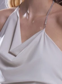 MUSERA Slinky Asymmetrical Cowl Neck Top Vacation Spring Summer , Autum, Winter, - Cream - View 6