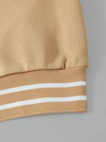Girls Casual Hoodie Jacket + Solid Color Tank Top & Extended Pants Set - Khaki - View 7