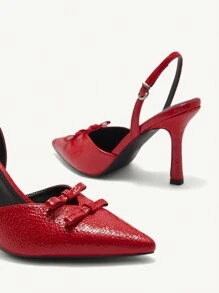 CUCCOO CHICEST Tacones altos de mujer de punta fina con lazo, elegantes y sexys, color rojo. Outfit elegante para citas, fiestas, Navidad y Año Nuevo
