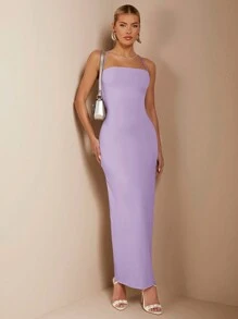 SHEIN BAE 直筒长款女式连衣裙，配有精致的后系带细节和低背设计