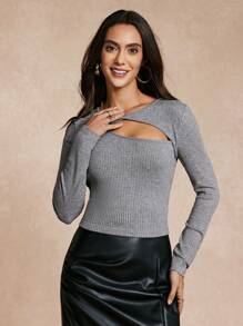 SHEIN Unity Blusa con diseño de cuello asimétrico para mujer - Gris - View 4